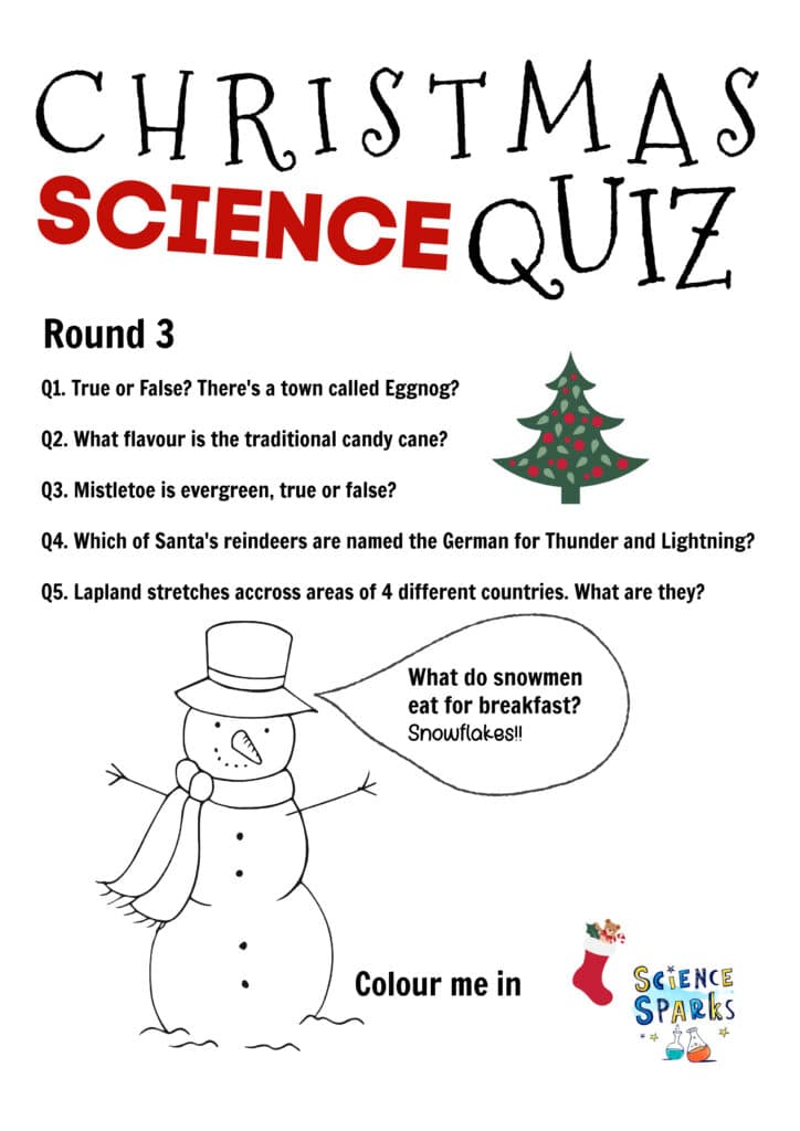 Page 2 of a Christmas Science Quiz