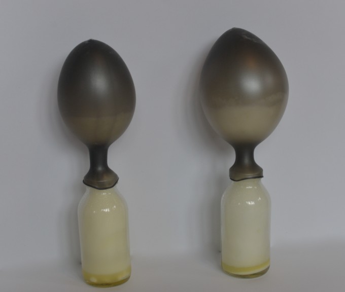 Balloons blown up with lemon juice and baking powder