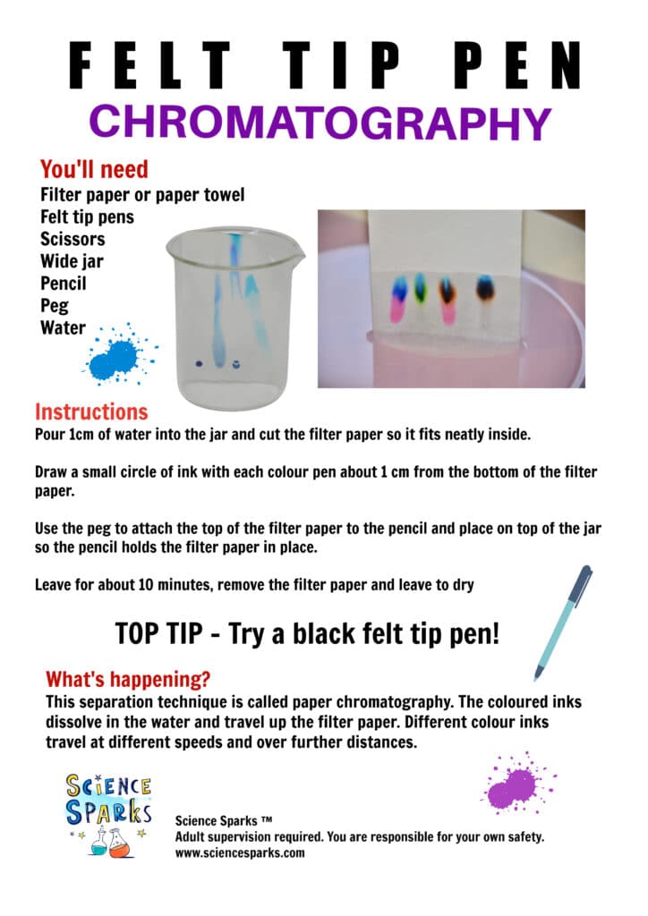 Felt tip pen chromatography science experiment instructions