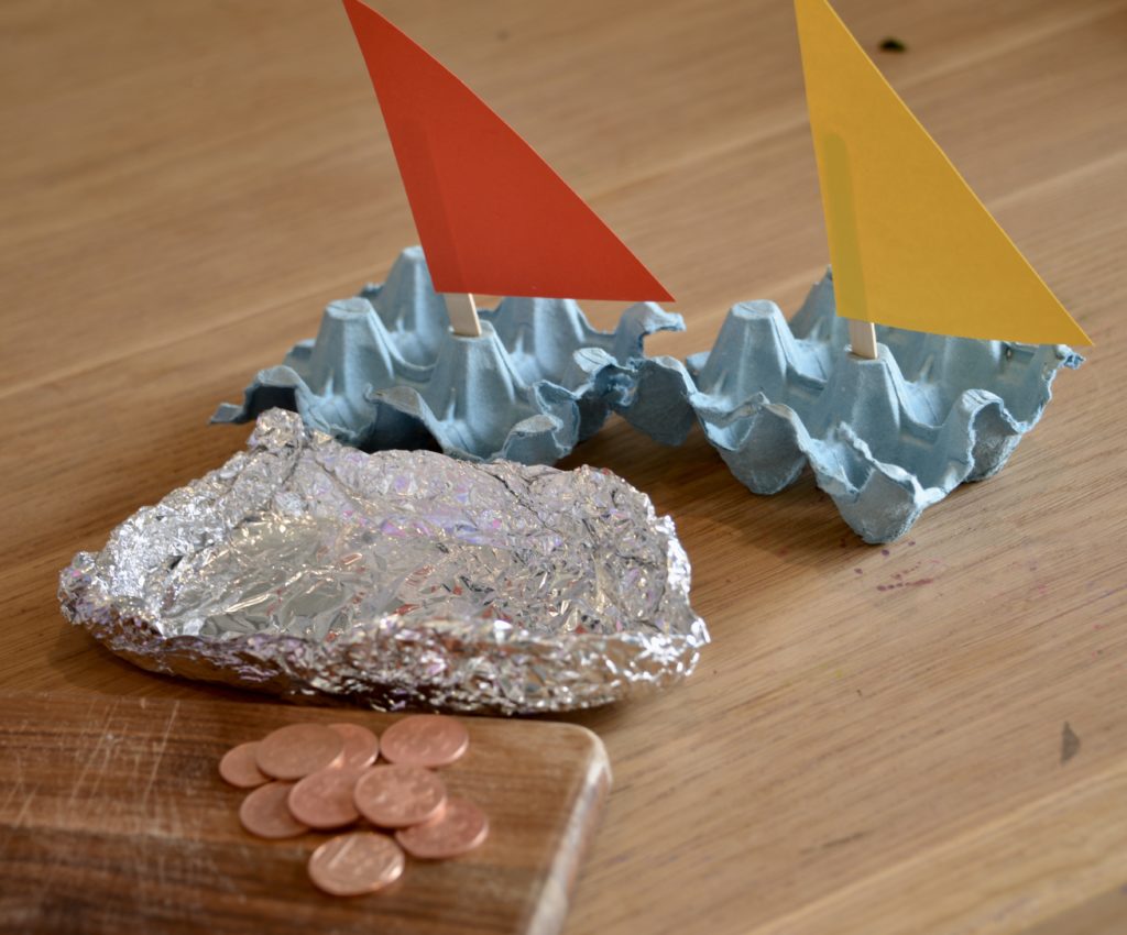 boats made from foil and egg cartons for a sink or float science challenge