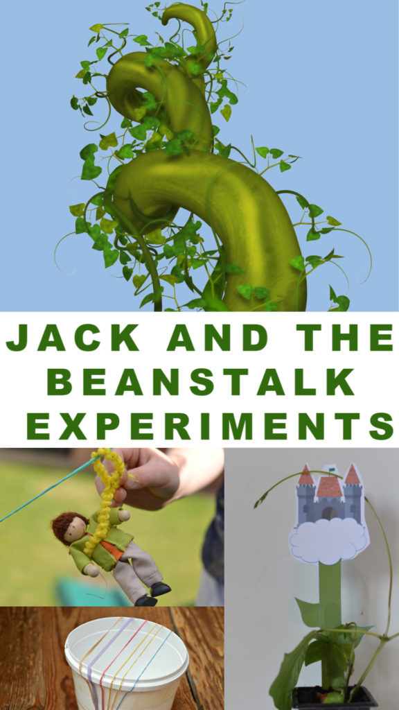 Easy Jack and the Beanstalk Experiments for kids. Grow a bean, build a zip line or a parcahute to help Jack escape from the giant. Make a harp, learn anout chicken lifecycles and lots more fun science for kids. #fairytalescience #jackandthebeanstalk #scienceforkids #jackandthebeanstalkscienceexperiments
