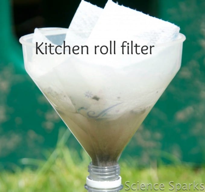 Kitchen roll water filter - kitchen science for kids