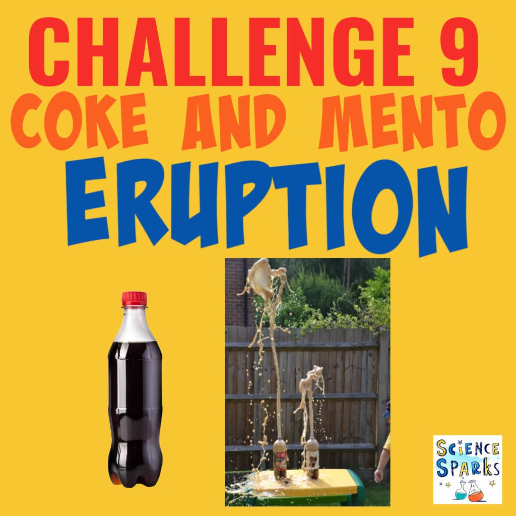 Coke and mento reaction - two bottles of cola and mentos create a sticky explosion for a science challenge