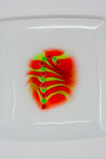 skittle experiment in a candy cane shape