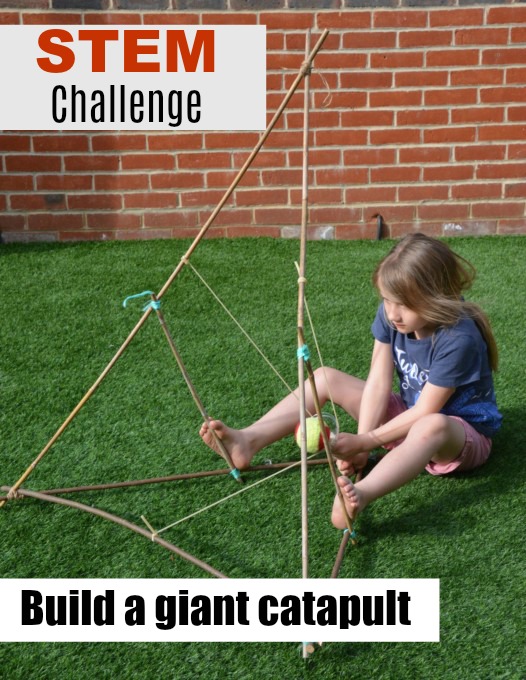 Giant catapult made with garden canes - #scienceforkids