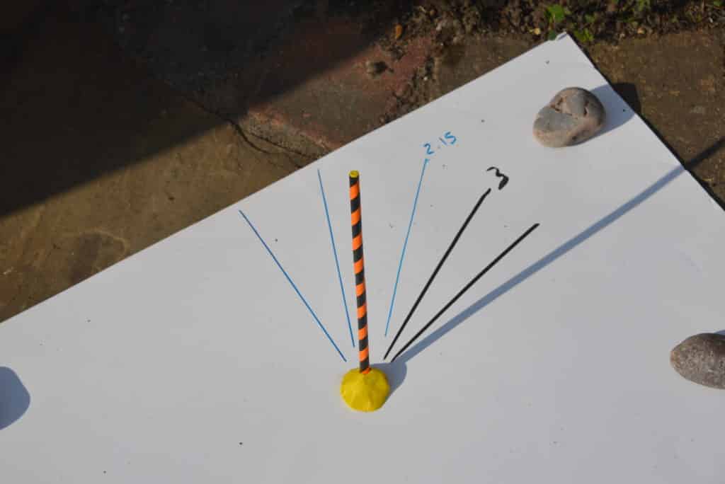 Simple sundial made with a straw, paper and pen